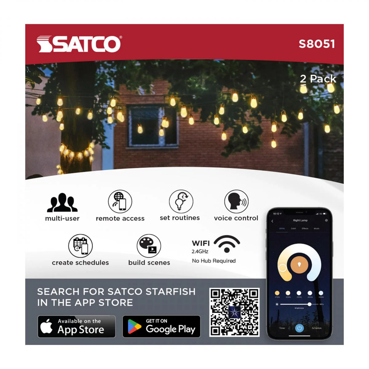 2Pk - Satco 1w S14 LED Smart String Starfish IOT 12v Frosted Replacement Bulb - Image 3