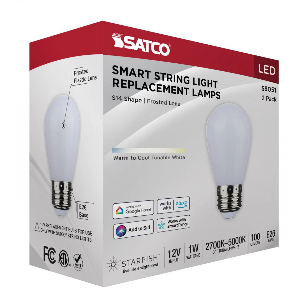 2Pk - Satco 1w S14 LED Smart String Starfish IOT 12v Frosted Replacement Bulb - Image 7