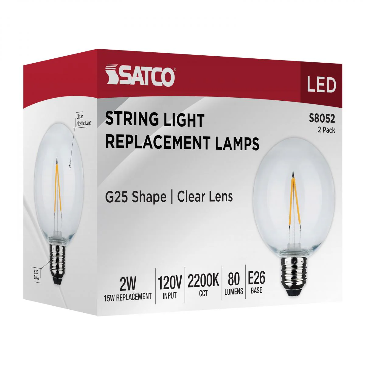 2Pk - Satco 2w G25 LED Replacement String Light E26 Base 2200K 120v Clear Bulb - Image 6