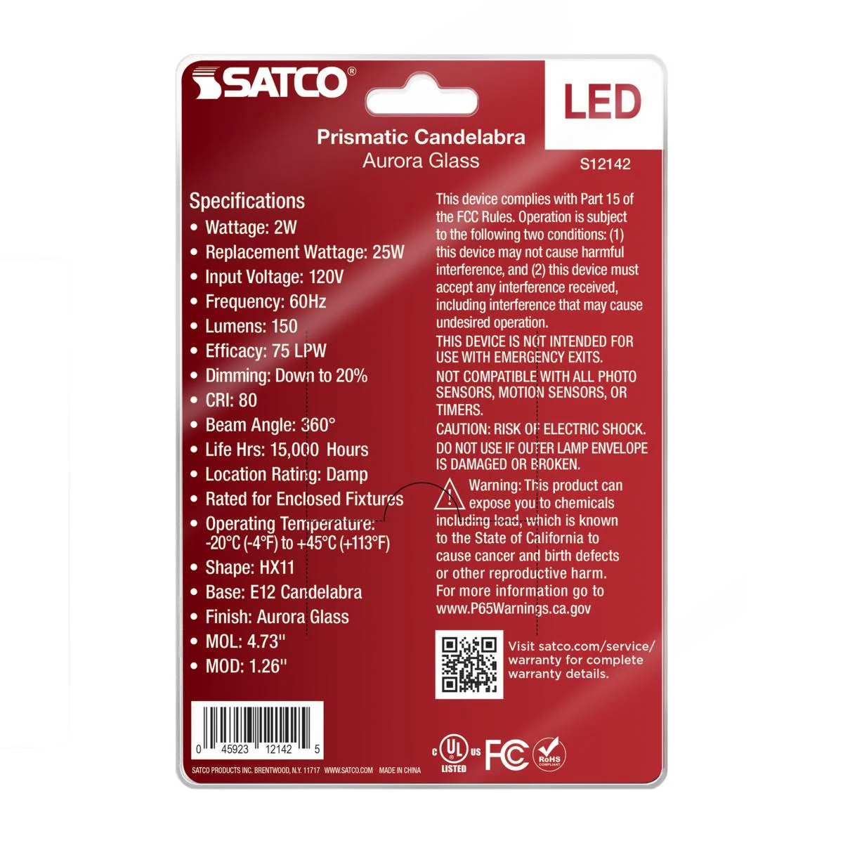 2Pk - Satco 2w Prismatic HX11 LED 2700K CCT E12 Candelabra Base Aurora Finish - Image 4