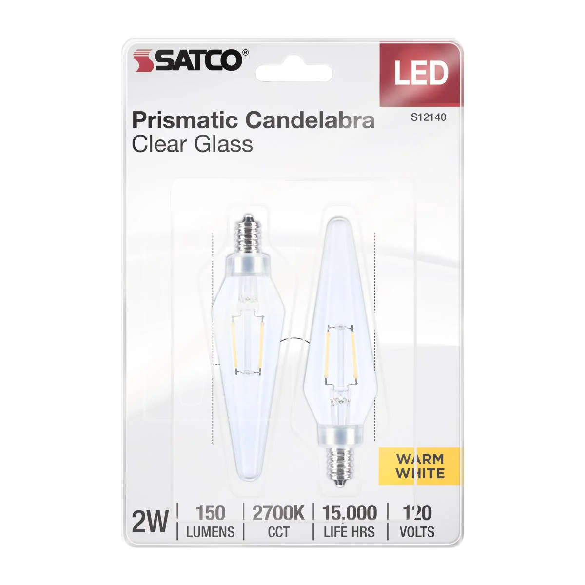 2Pk - Satco 2w Prismatic HX11 LED 2700K CCT E12 Candelabra Base Clear Finish - Image 3