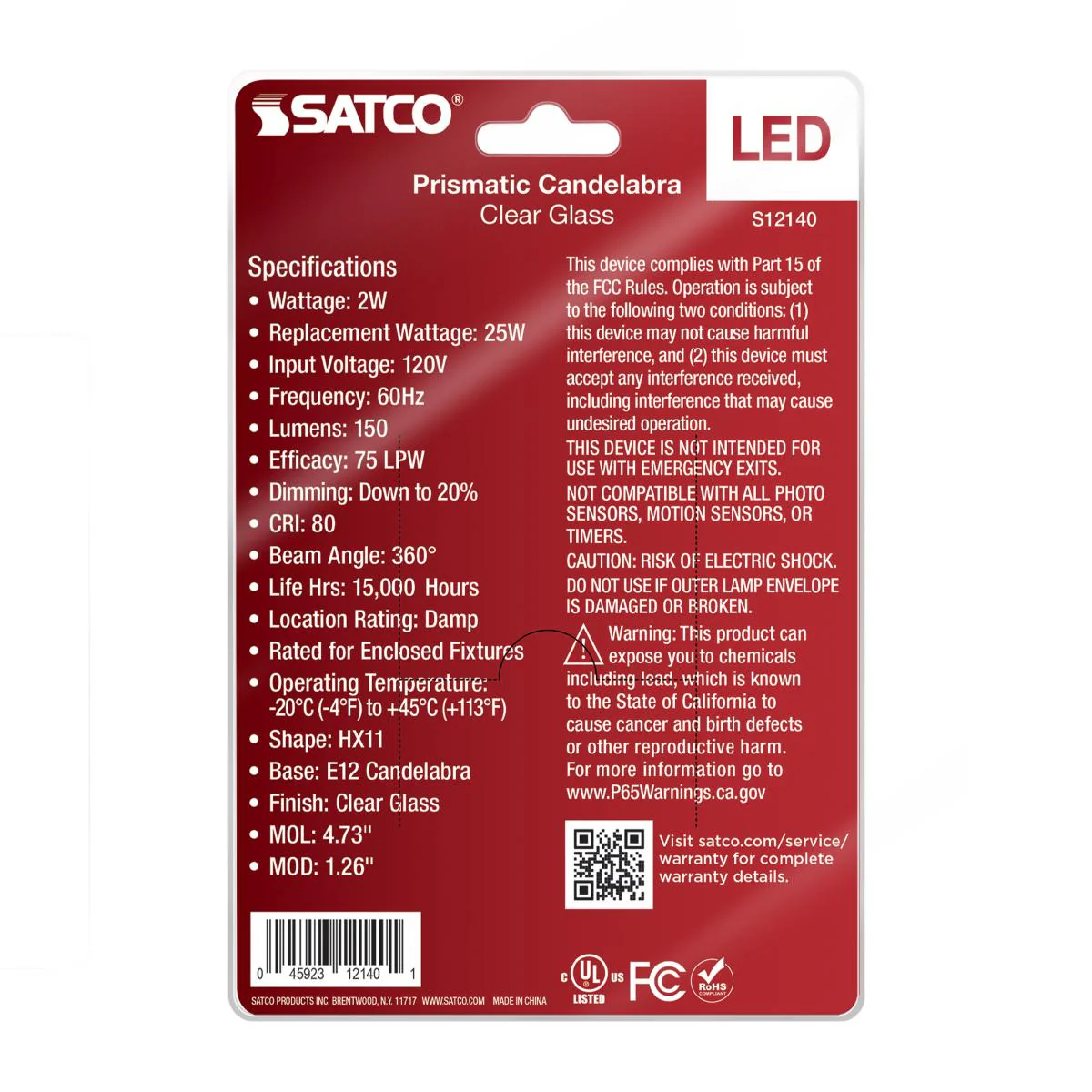 2Pk - Satco 2w Prismatic HX11 LED 2700K CCT E12 Candelabra Base Clear Finish - Image 4