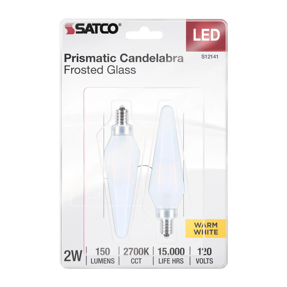 2Pk - Satco 2w Prismatic HX11 LED 2700K CCT E12 Candelabra Base Frosted Finish - Image 3
