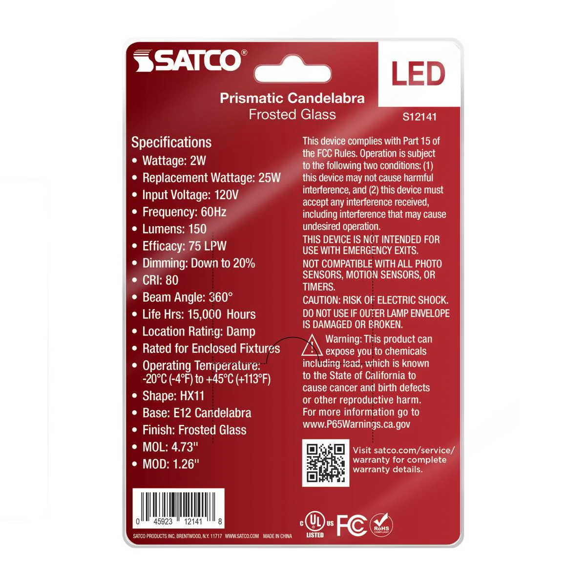 2Pk - Satco 2w Prismatic HX11 LED 2700K CCT E12 Candelabra Base Frosted Finish - Image 4