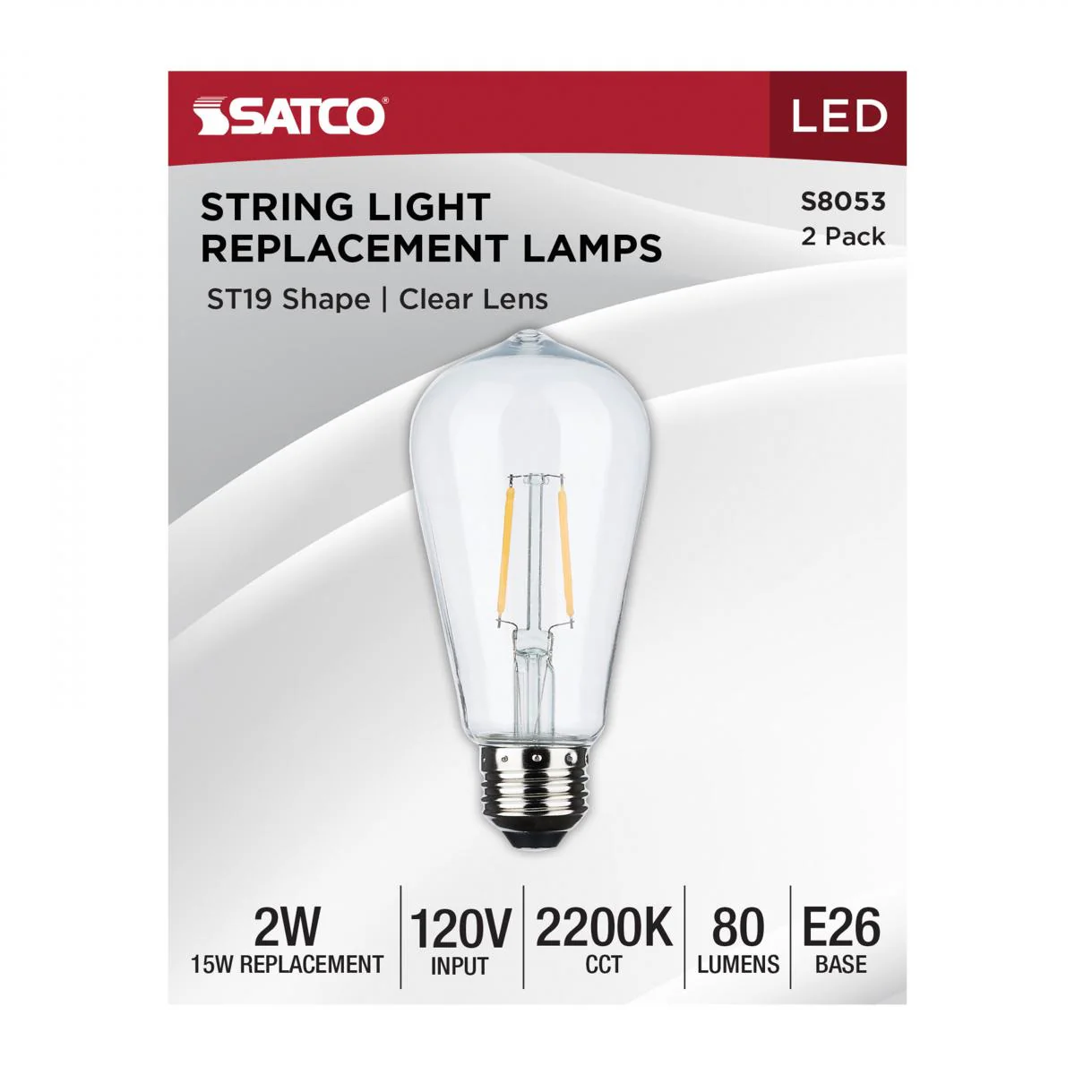 2Pk - Satco 2w ST19 LED Replacement String Light E26 Base 2200K 120v Clear Bulb - Image 2
