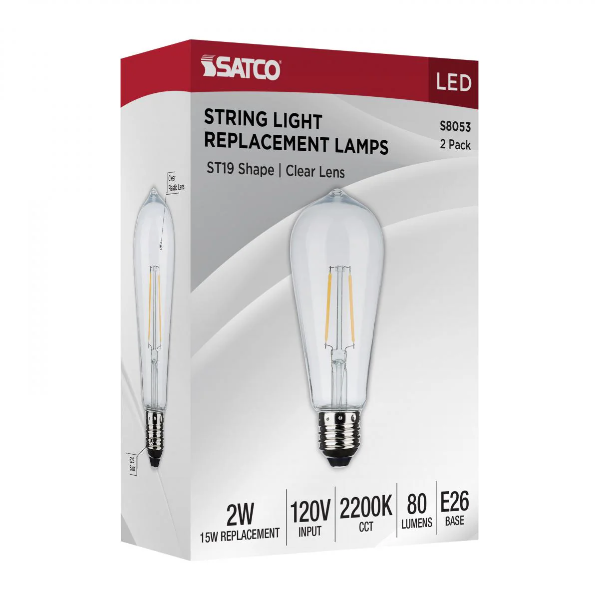 2Pk - Satco 2w ST19 LED Replacement String Light E26 Base 2200K 120v Clear Bulb - Image 6