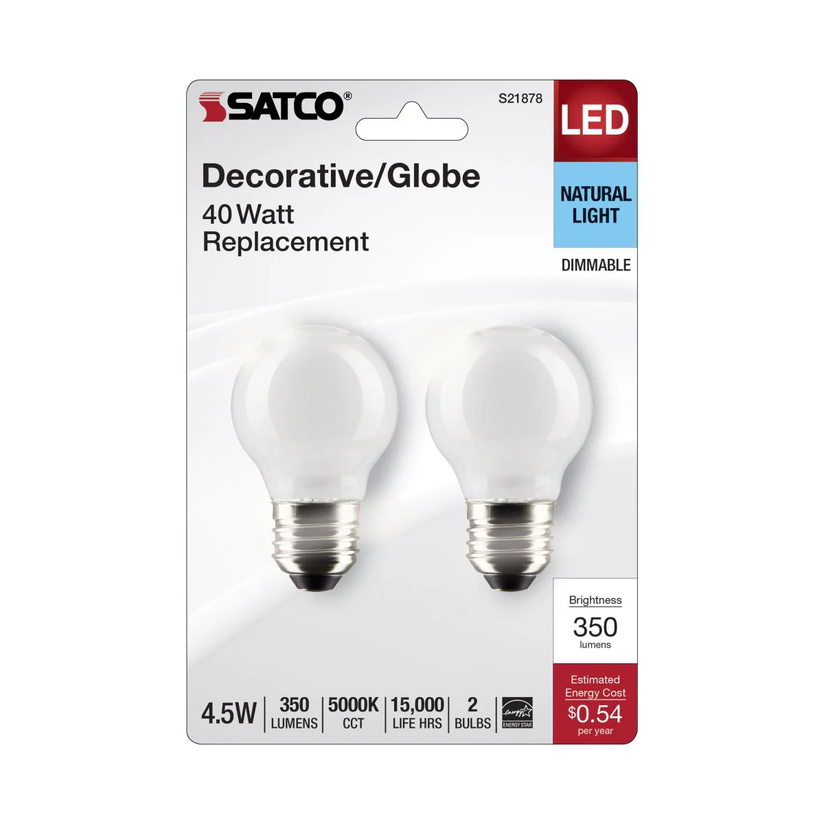 2Pk - Satco 4.5w G16.5 LED E26 Medium Base 5000K 120v White Finish Bulb - Image 5