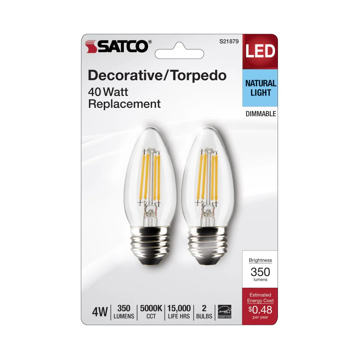 2Pk - Satco 4w B11 LED E26 Medium Base 5000K 120v Clear Finish Bulb - Image 5