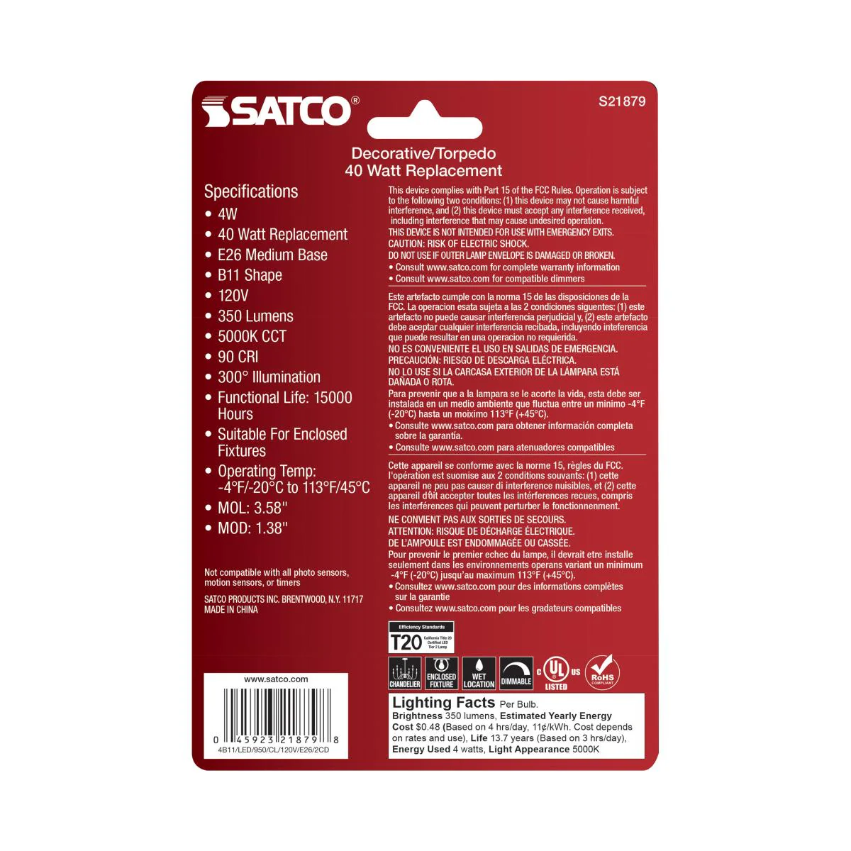 2Pk - Satco 4w B11 LED E26 Medium Base 5000K 120v Clear Finish Bulb - Image 6
