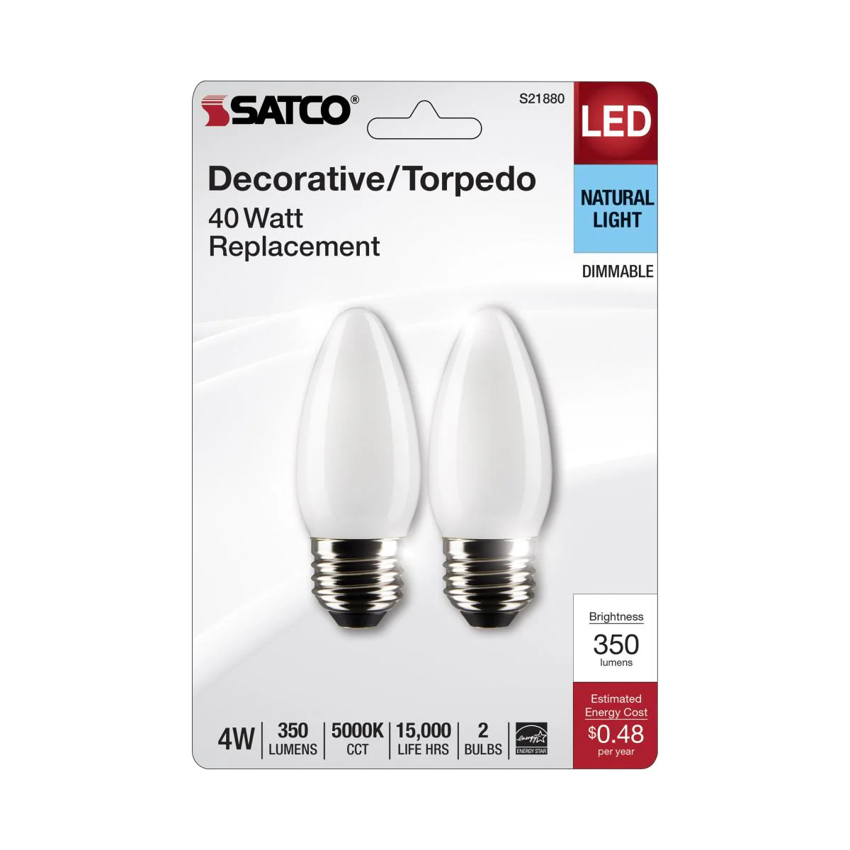 2Pk - Satco 4w B11 LED E26 Medium Base 5000K 120v Frosted Finish Bulb - Image 5