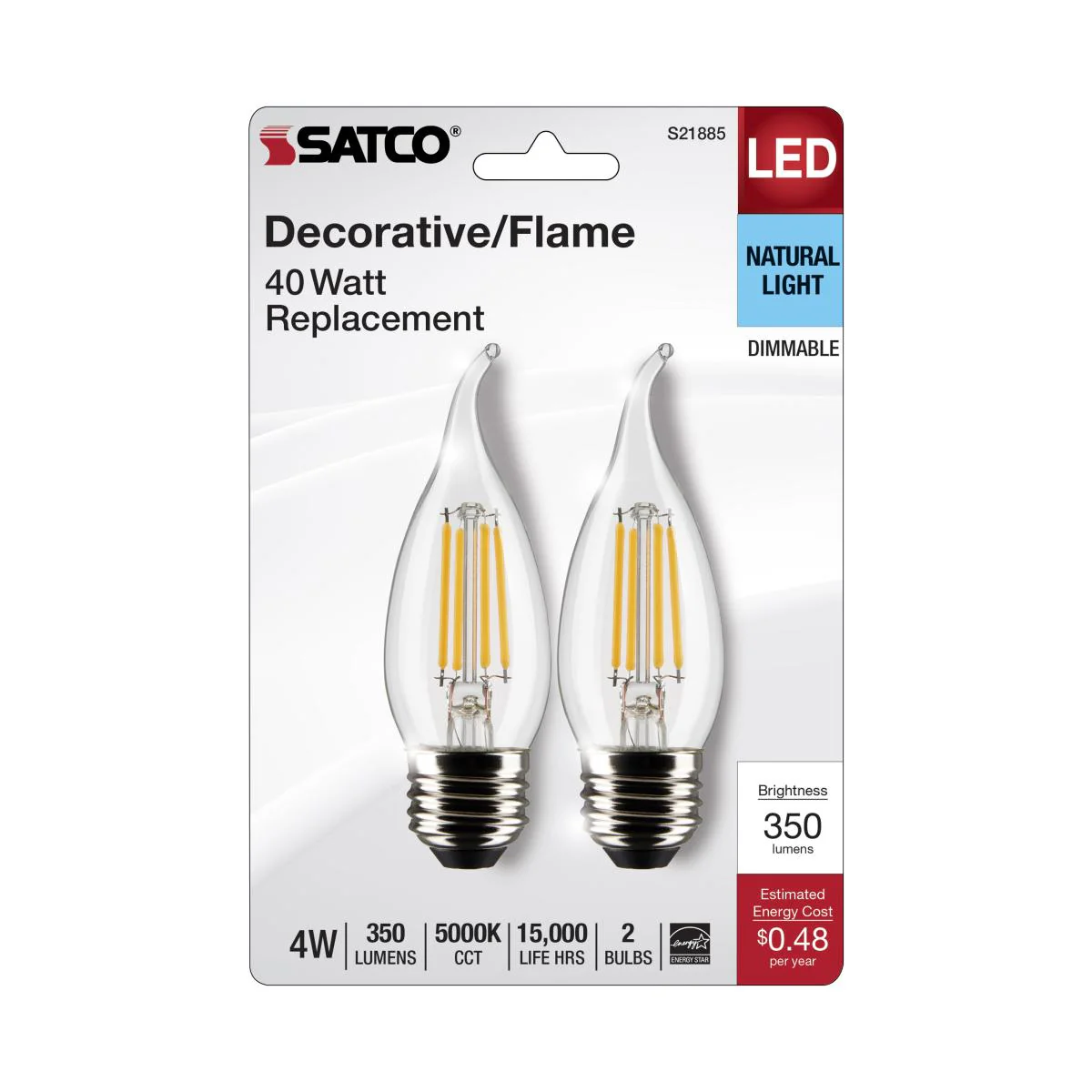2Pk - Satco 4w CA10 LED E26 Medium Base 5000K 120v Clear Finish Bulb - Image 5