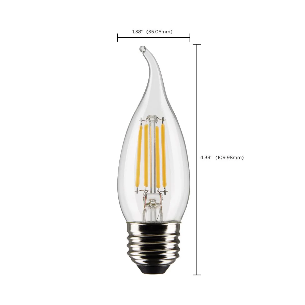 2Pk - Satco 4w CA10 LED E26 Medium Base 5000K 120v Clear Finish Bulb - Image 7