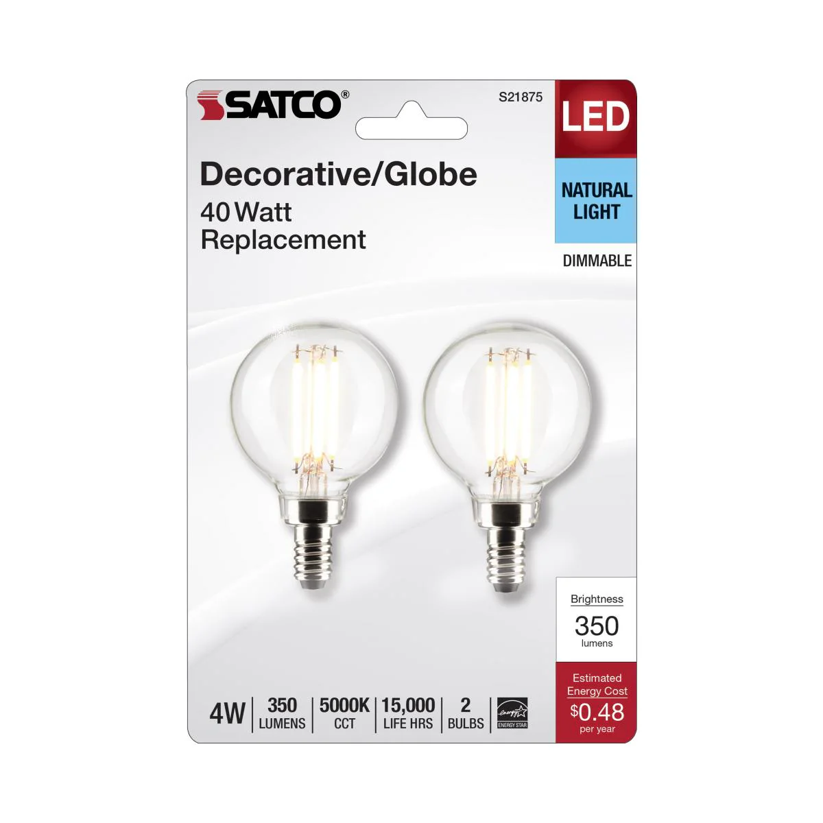2Pk - Satco 4w G16.5 LED E12 Candelabra Base 5000K 120v Clear Finish Bulb - Image 5