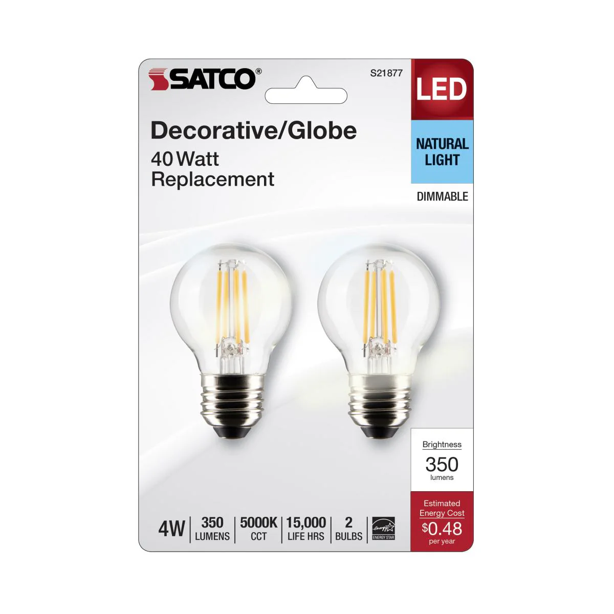 2Pk - Satco 4w G16.5 LED E26 Medium Base 5000K 120v Clear Finish Bulb - Image 5