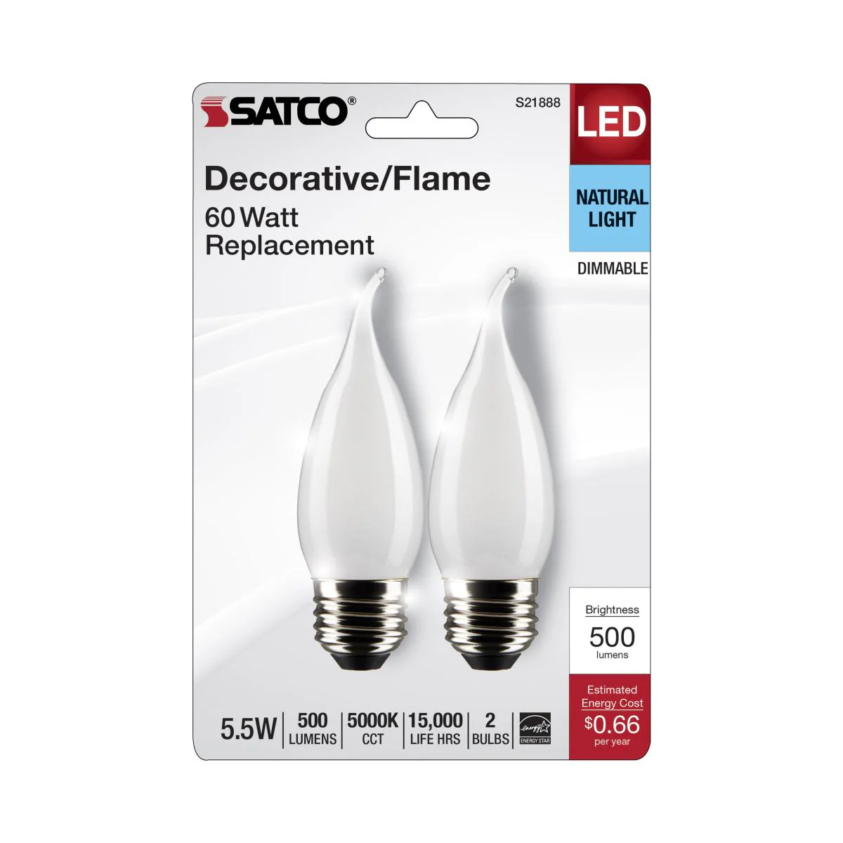 2Pk - Satco 5.5w CA10 LED E26 Medium Base 5000K 120v Frosted Finish Bulb - Image 4
