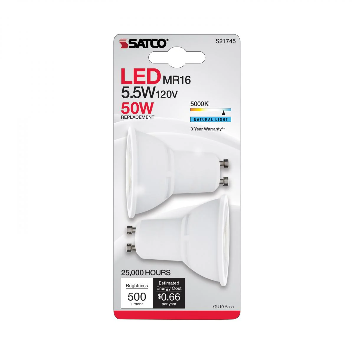 2Pk - Satco 5.5w MR16 LED GU10 Base 120v 40deg 5000K White Finish Bulb - Image 4