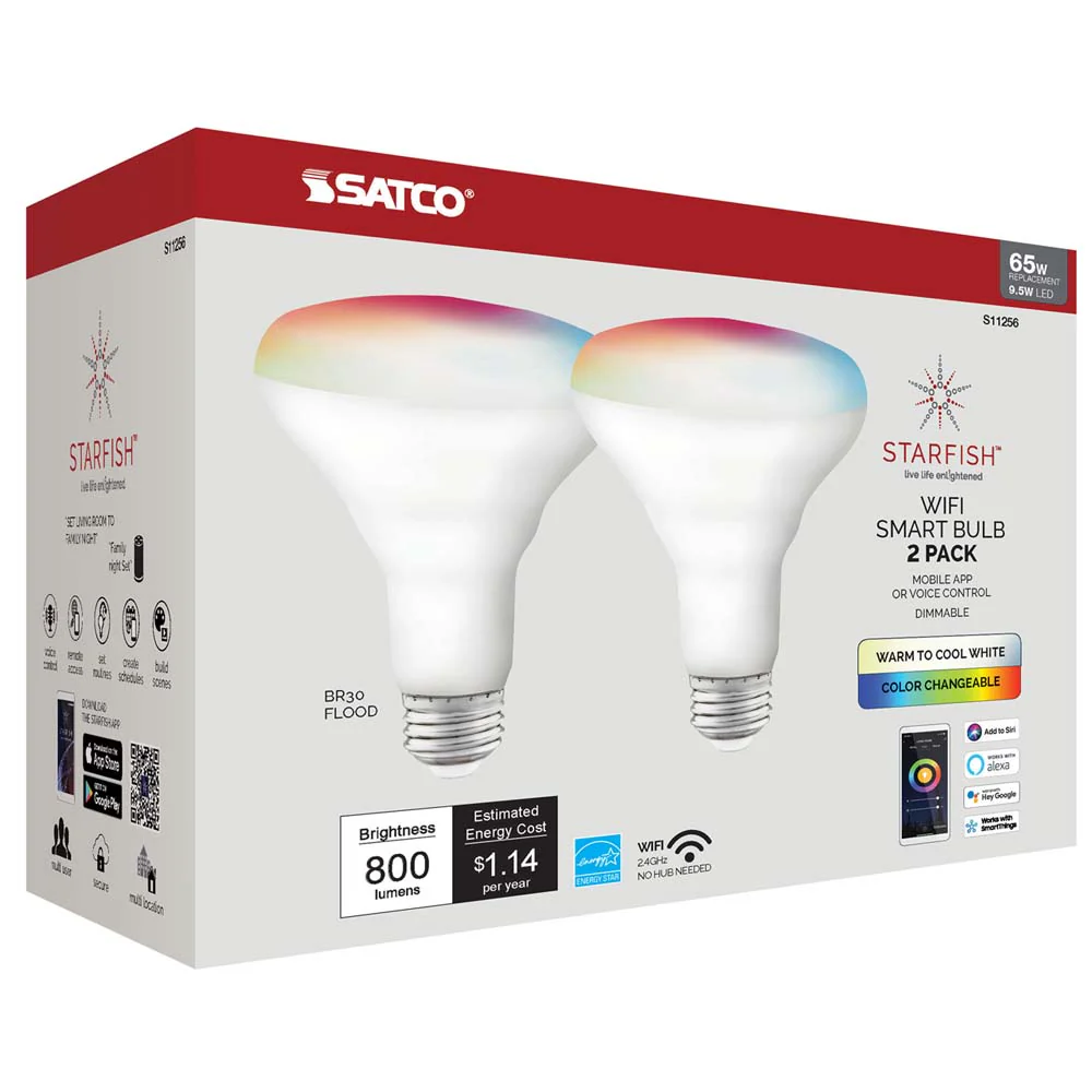 2Pk - Satco 9.5w BR30 LED RGB Tunable White Starfish IOT 800 Lumens 120 Volt - Image 3