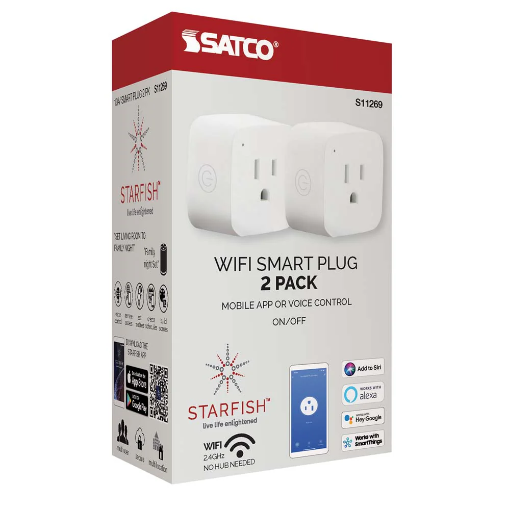2PK - Wi-Fi On-Off Plug-in Outlet - 10 Amp - Satco Starfish Smart Technology - Image 3