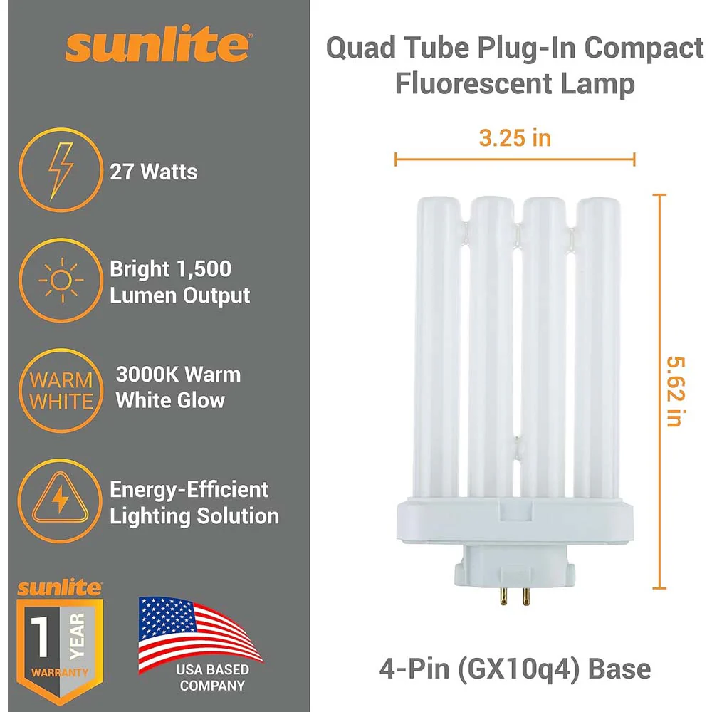 2Pk - Sunlite 27w FML 4-Pin Quad Tube Plug-In 3000K Compact Fluorescent Lamp - Image 2