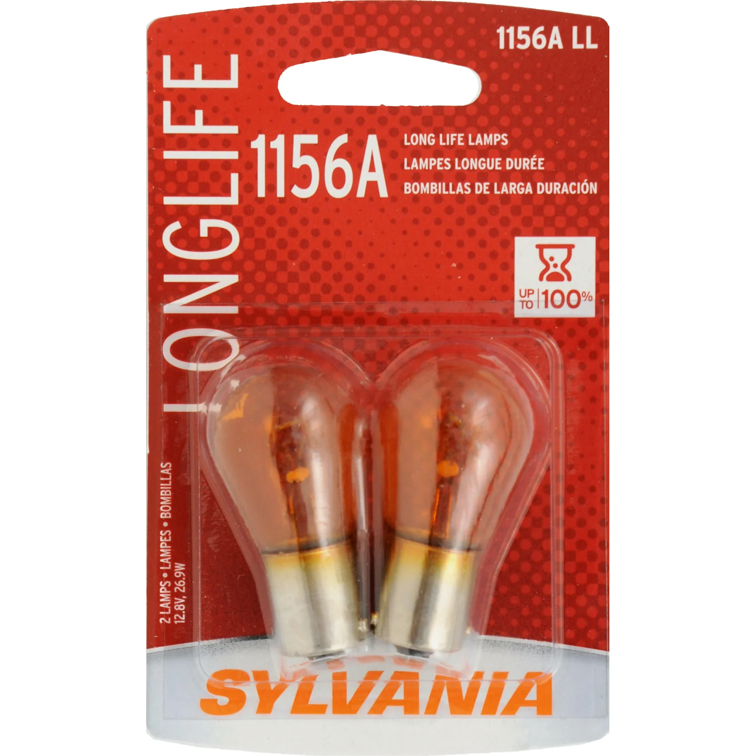 2Pk SYLVANIA 1156A 27w 12v Long Life Mini Amber Automotive Light Bulb