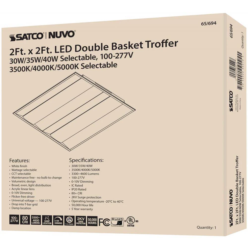 2X2 Double Basket LED Troffer Fixturewage CCT Tunable Lumens Tunable 100-277V - Image 8