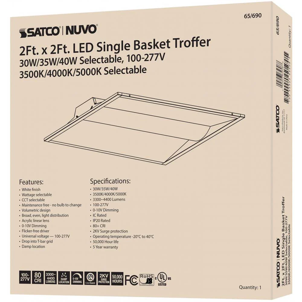 2X2 Single Basket LED Troffer Fixture CCT Tunable Lumens Tunable 100-277V - Image 5
