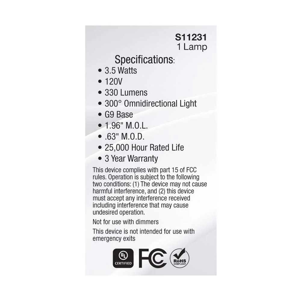 3.5W JCD LED Clear 4000K G9 G9 Double Loop Base 120v - Image 5
