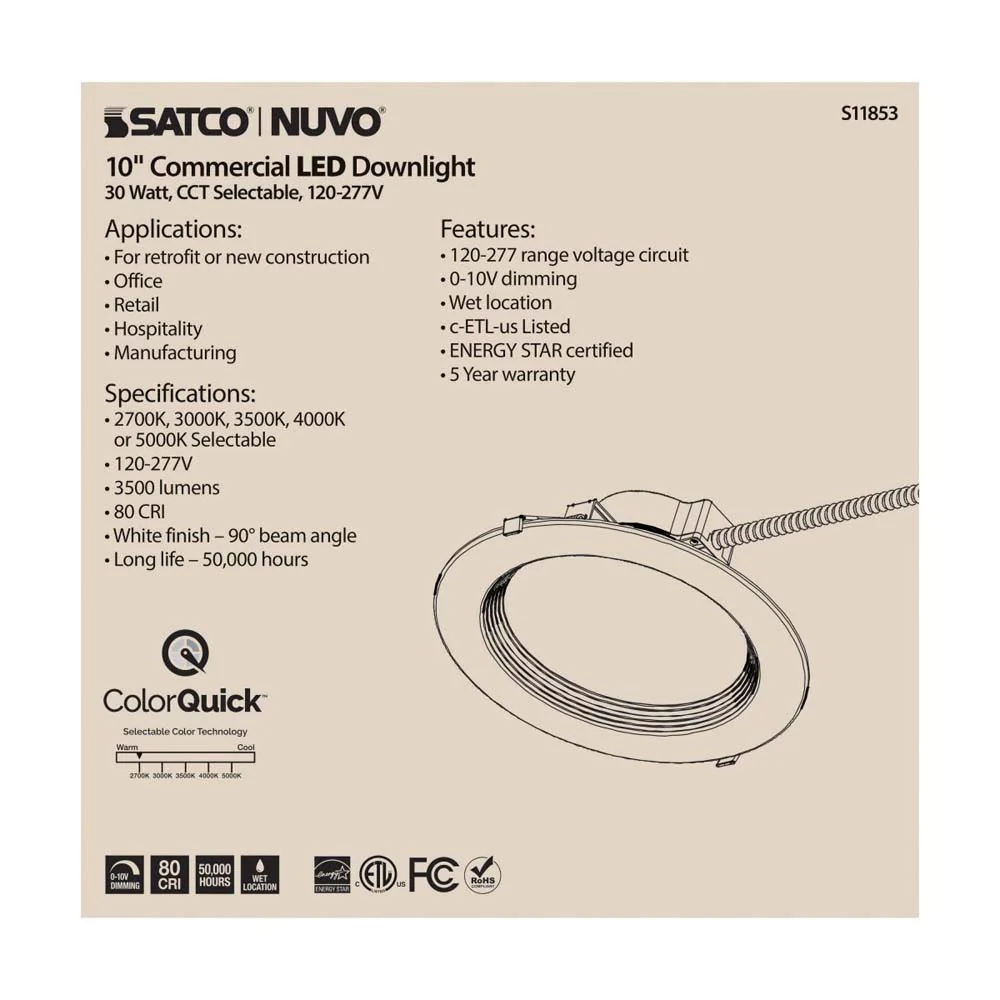 30w Commercial LED Downlight 10 in. CCT Adjustable 120-277v Econo - Image 6