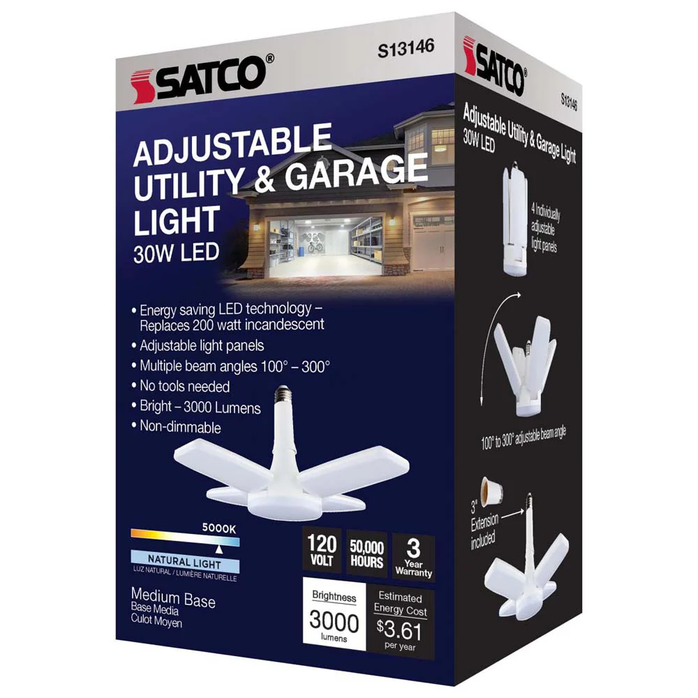 30W LED Garage Utility Light 5000K E26 base Adjustable Beam Angle - 200W equiv - Image 9