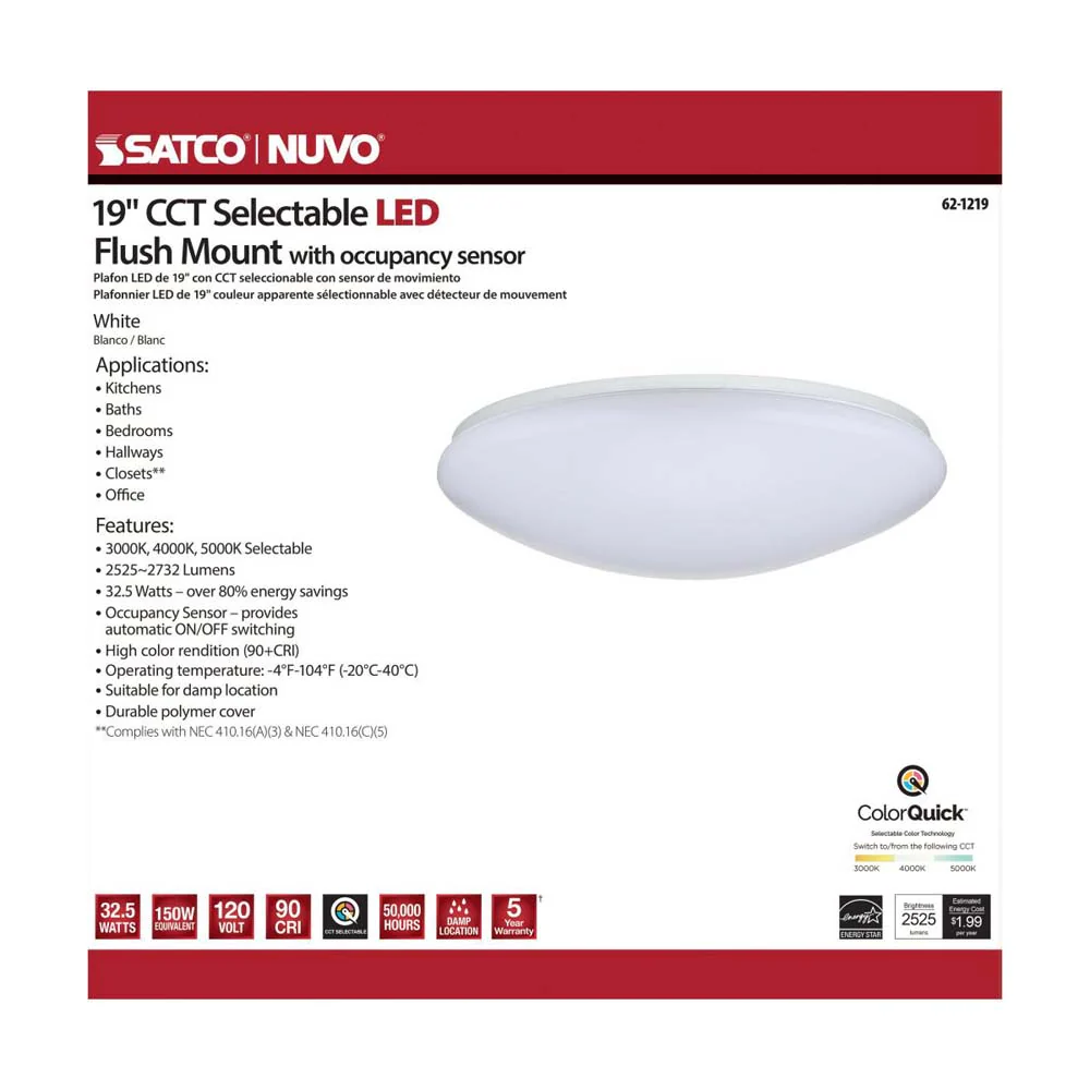 32.5w 19-in CCT Selectable Round Acrylic with Sensor LED Flush Mounted Fixture - Image 8