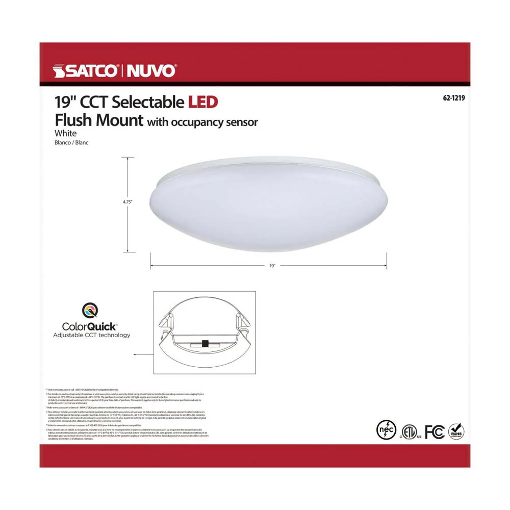 32.5w 19-in CCT Selectable Round Acrylic with Sensor LED Flush Mounted Fixture - Image 9