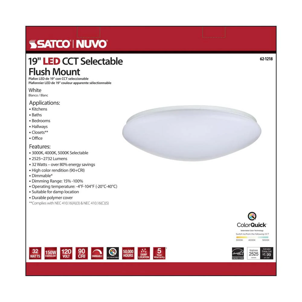 32w 19-in CCT Selectable Round White Acrylic LED Flush Mounted Fixture - Image 7