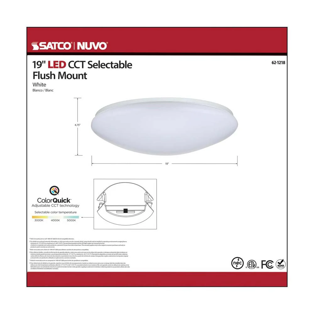 32w 19-in CCT Selectable Round White Acrylic LED Flush Mounted Fixture - Image 8
