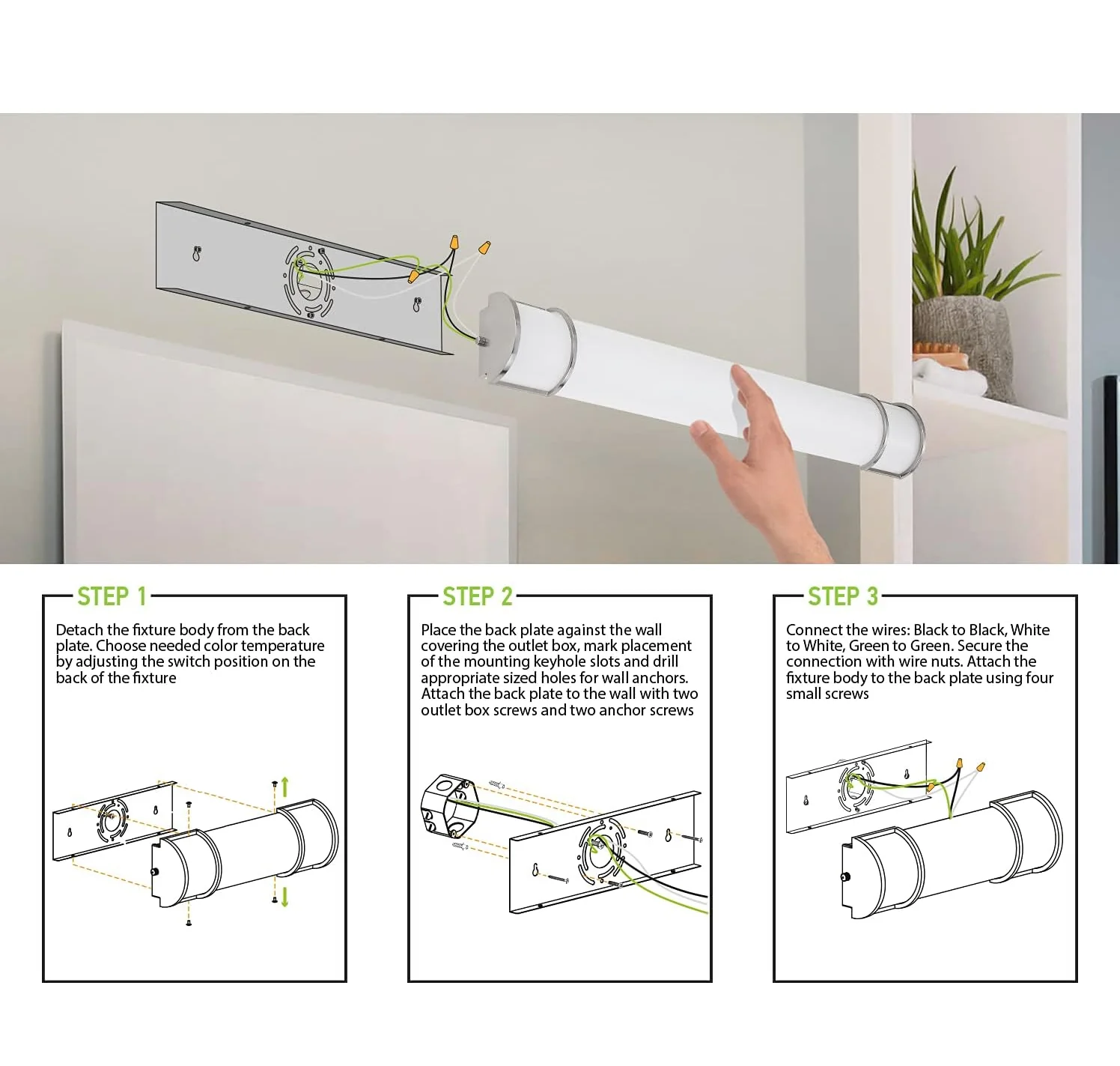 36" 26Watt 3000K LED Vanity Light White Poly with Brushed Nickel Finish - Image 3