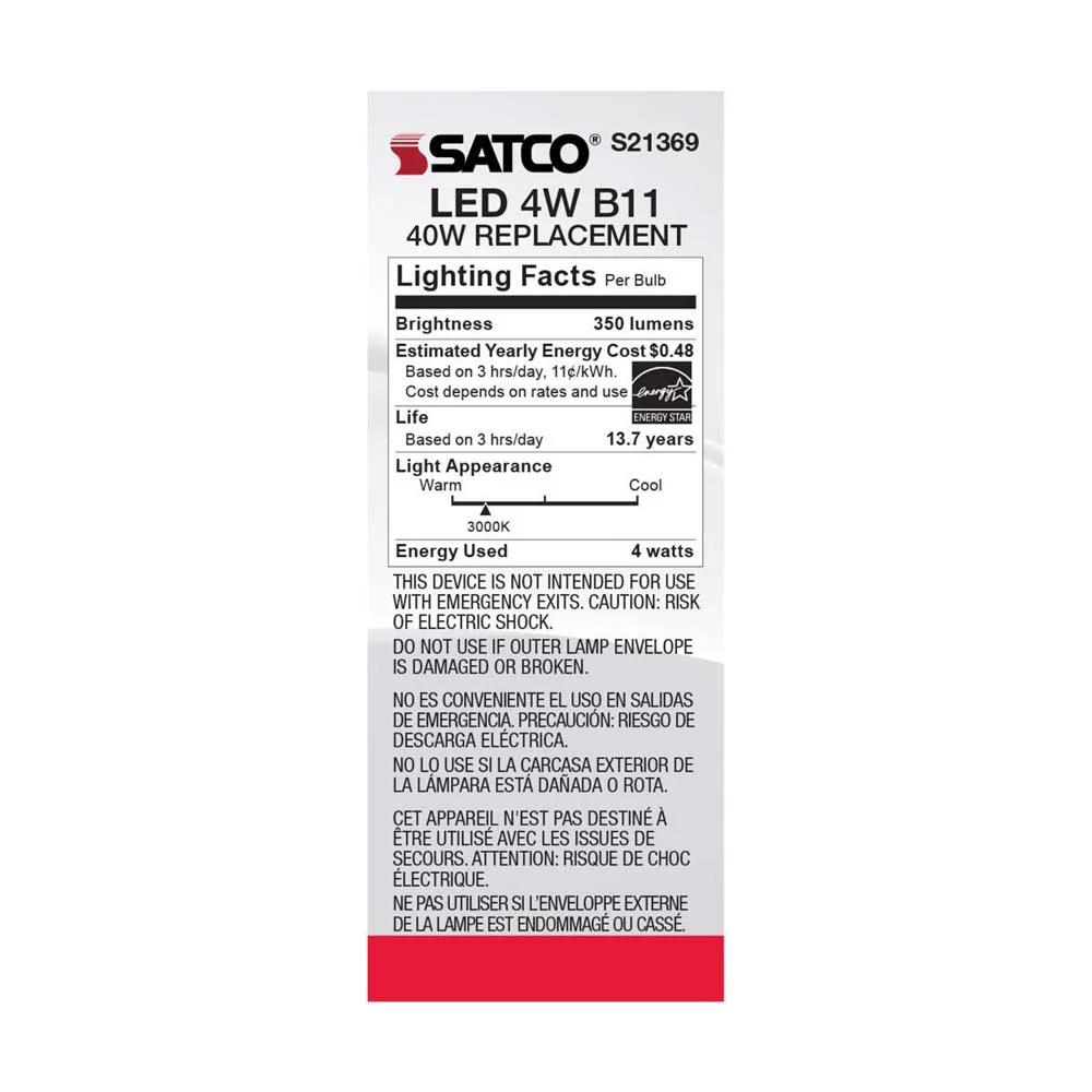 3Pk - Satco 4w B11 LED 3000K Medium Base Dimmable - 40w equiv - Image 6