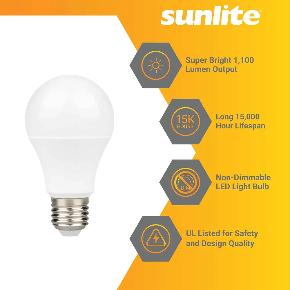 3Pk - Sunlite 12w A19 LED 1100 Lm E26 Base 6500K Daylight Bulb - 75w equiv - Image 3
