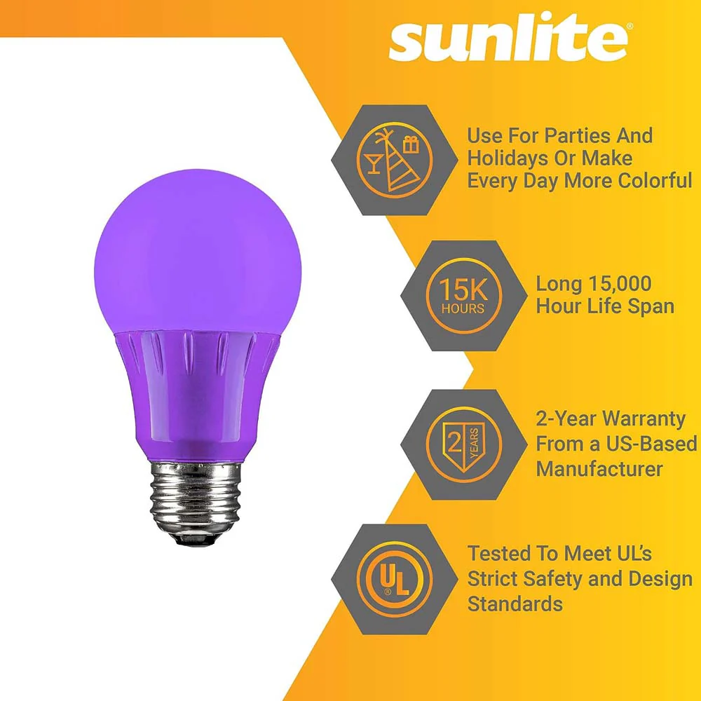 3Pk - Sunlite 3W LED A19 103Lm Purple Light Bulb - Image 4