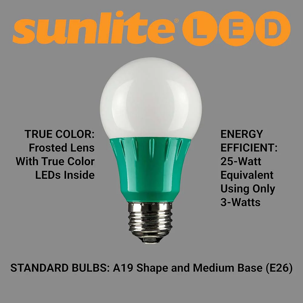 3Pk - Sunlite 3w LED A19 Green Colored Non-Dimmable Bulb - 25w Equiv - Image 5