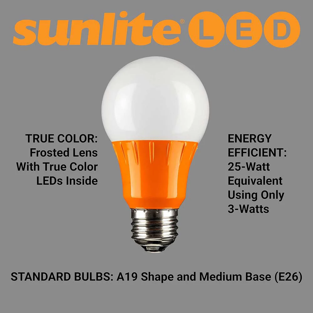 3Pk - Sunlite 3w LED A19 Orange Colored Non-Dimmable Bulb - 25w Equiv - Image 5