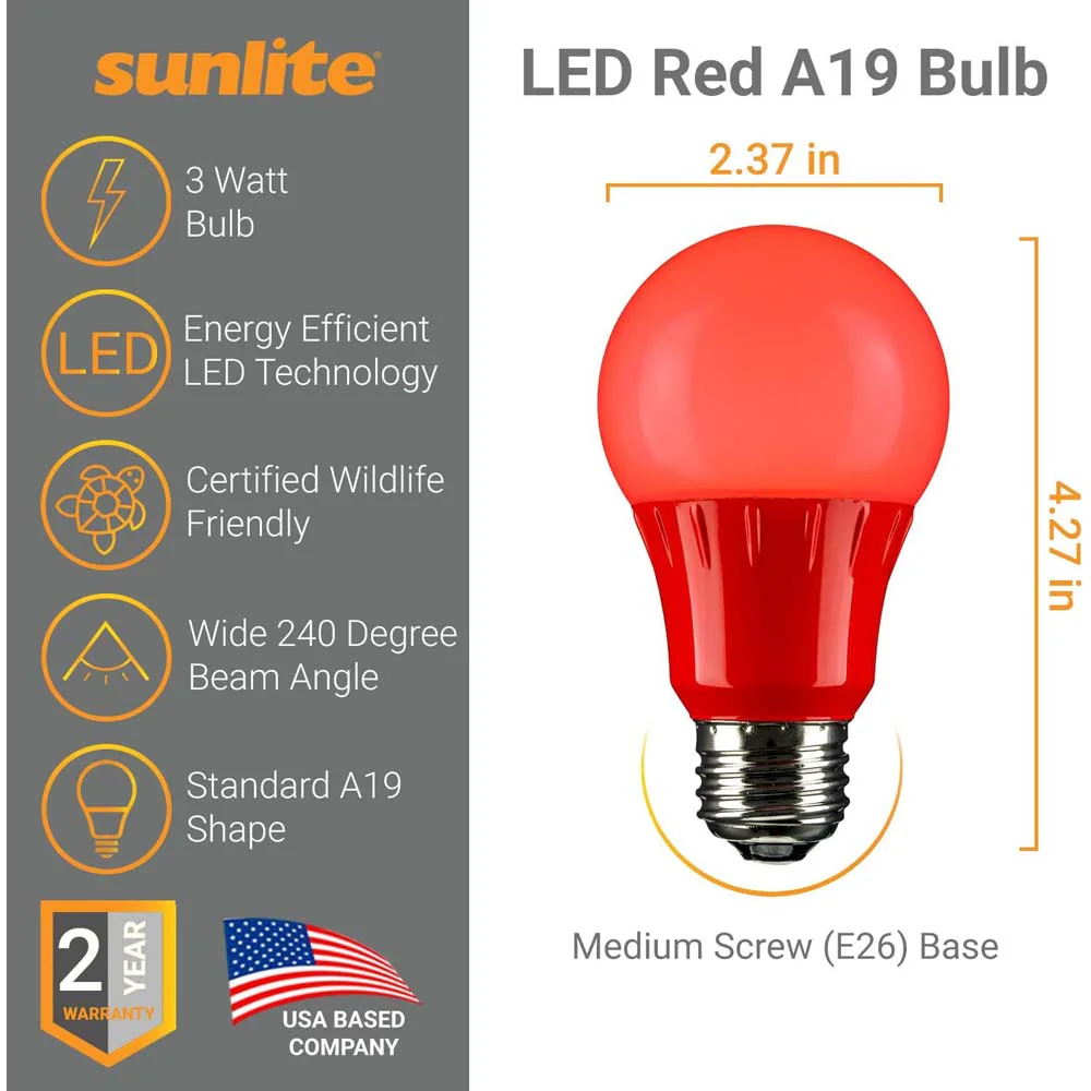 3Pk - Sunlite 3w LED A19 Red Colored Light Non-Dimmable Bulb - 25w Equiv - Image 3
