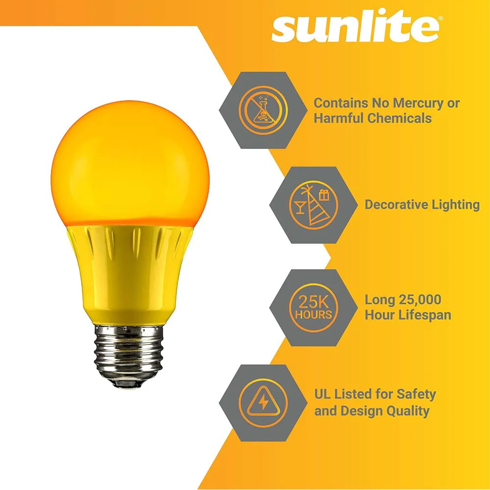 3Pk - Sunlite 3w LED A19 Yellow Colored Non-Dimmable Bulb - 25w Equiv - Image 3