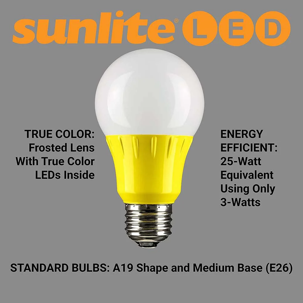 3Pk - Sunlite 3w LED A19 Yellow Colored Non-Dimmable Bulb - 25w Equiv - Image 7