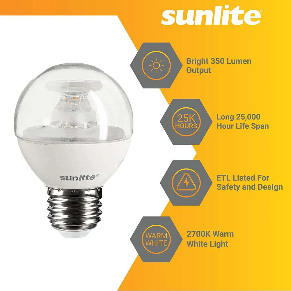 3Pk - Sunlite 5W LED Globe G16 Dimmable E26 Base 2700K Bulb - Warm White - Image 3