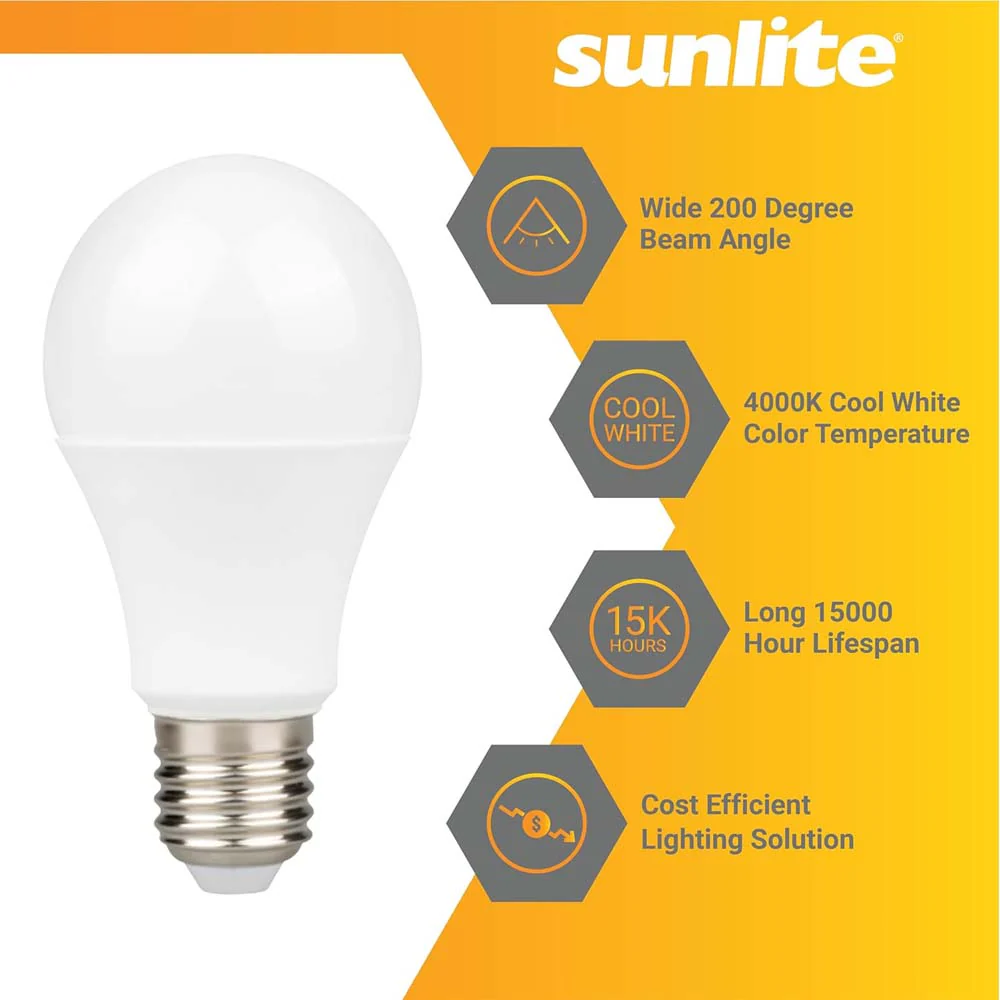 3Pk - Sunlite 6w LED A19 Non-Dimmable 4000K Cool White Bulb - 40w Equiv - Image 3