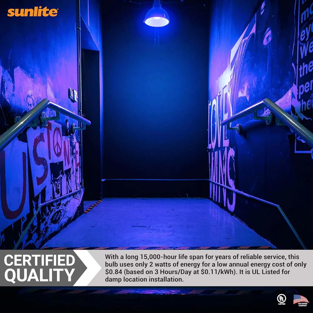 3Pk - Sunlite 7w LED A19 UV Blacklight Blue Special Effects Bulb - 60w Equiv - Image 5