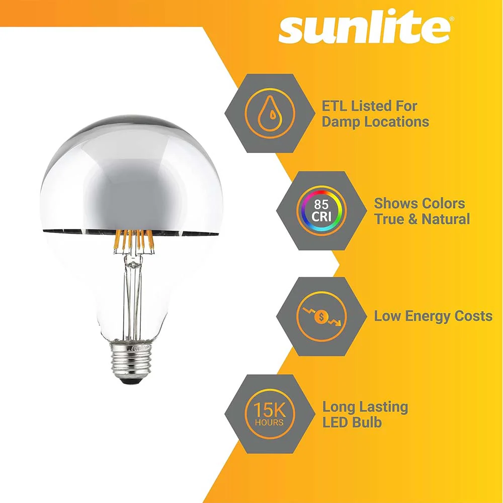 3Pk - Sunlite 7w LED G40 Half Chrome Globe E26 Base 2700K Bulb - 75W Equiv - Image 2
