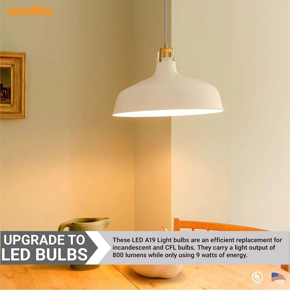3Pk - Sunlite 9w A19 LED 2700K 800Lm Non-Dimmable Bulb - 60W Equiv - Image 4