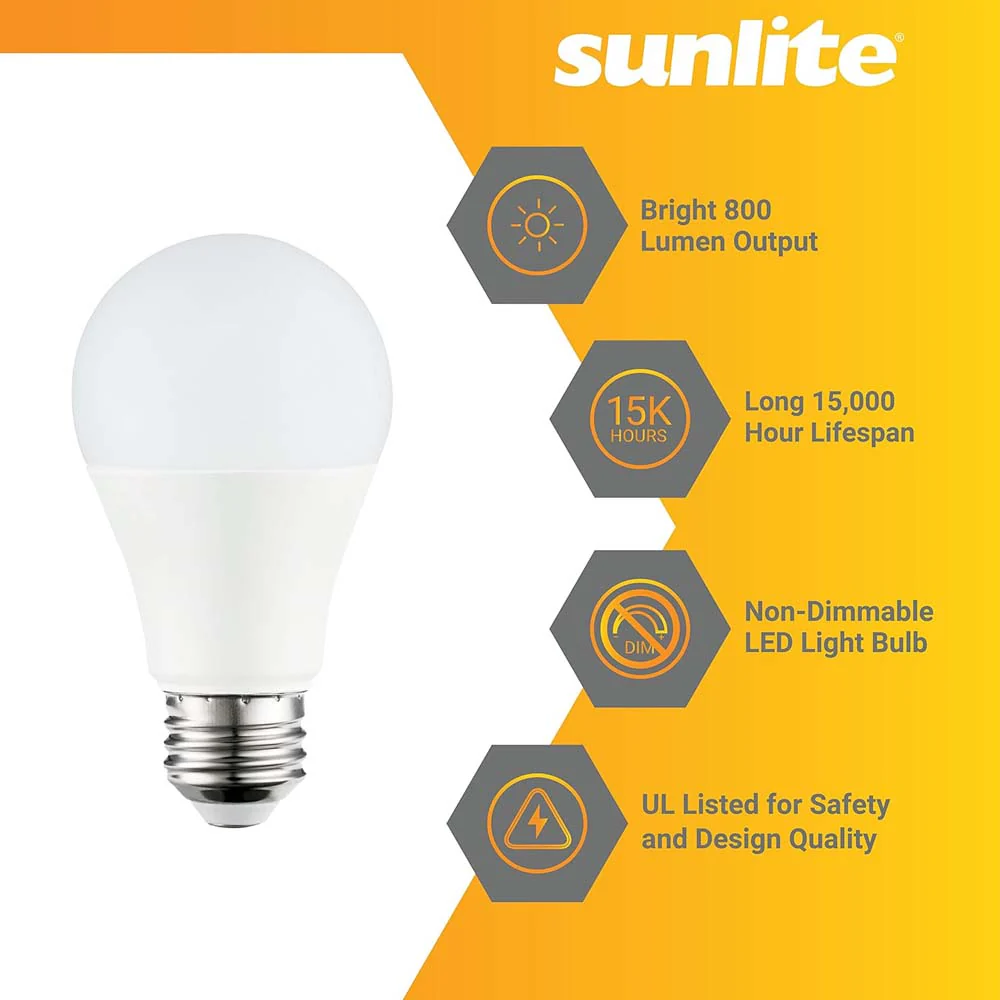 3Pk - Sunlite 9w A19 LED 4000K 800Lm Non-Dimmable Bulb - 60W Equiv - Image 3