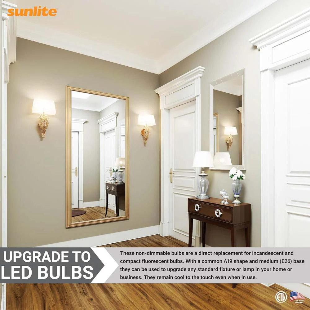 3Pk - Sunlite 9w LED A19 800Lm E26 Base 6500K Daylight Bulb - 60w equiv - Image 2