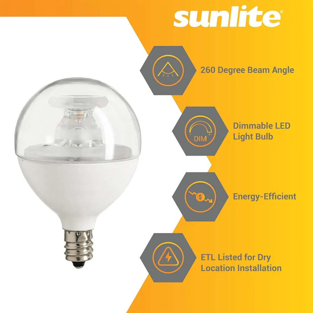3Pk - Sunlite LED Globe G16.5 5W Clear E12 Base 2700K Bulb - Warm White - Image 3